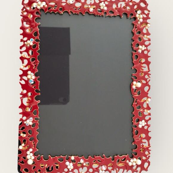 Papyrus Red Vintage Enameled Jeweled & Faux Pearl Decorative Frame 5 X 7 - Picture 7 of 7